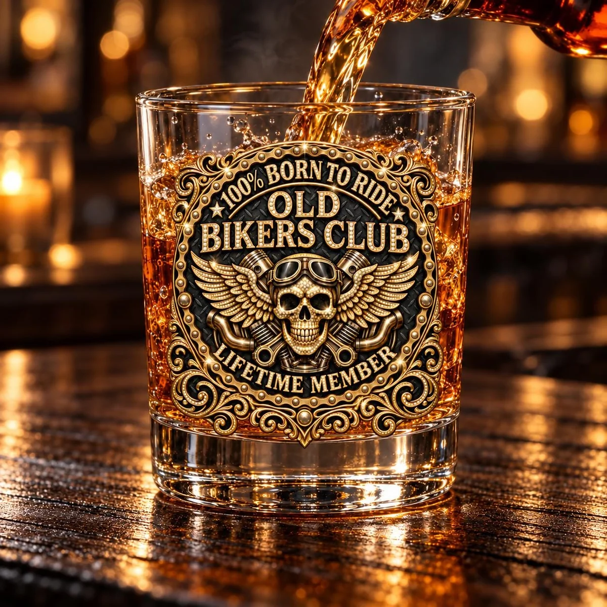 View 5 of 3D Rhinestone Effect Old Bikers Club Whiskey Glass