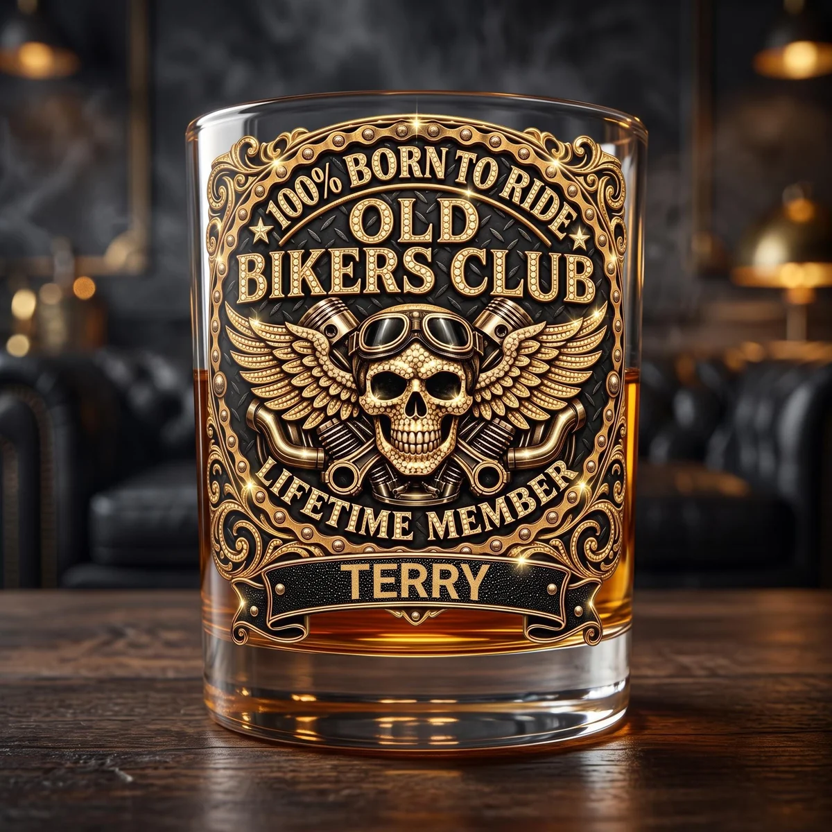 View 6 of 3D Rhinestone Effect Old Bikers Club Whiskey Glass