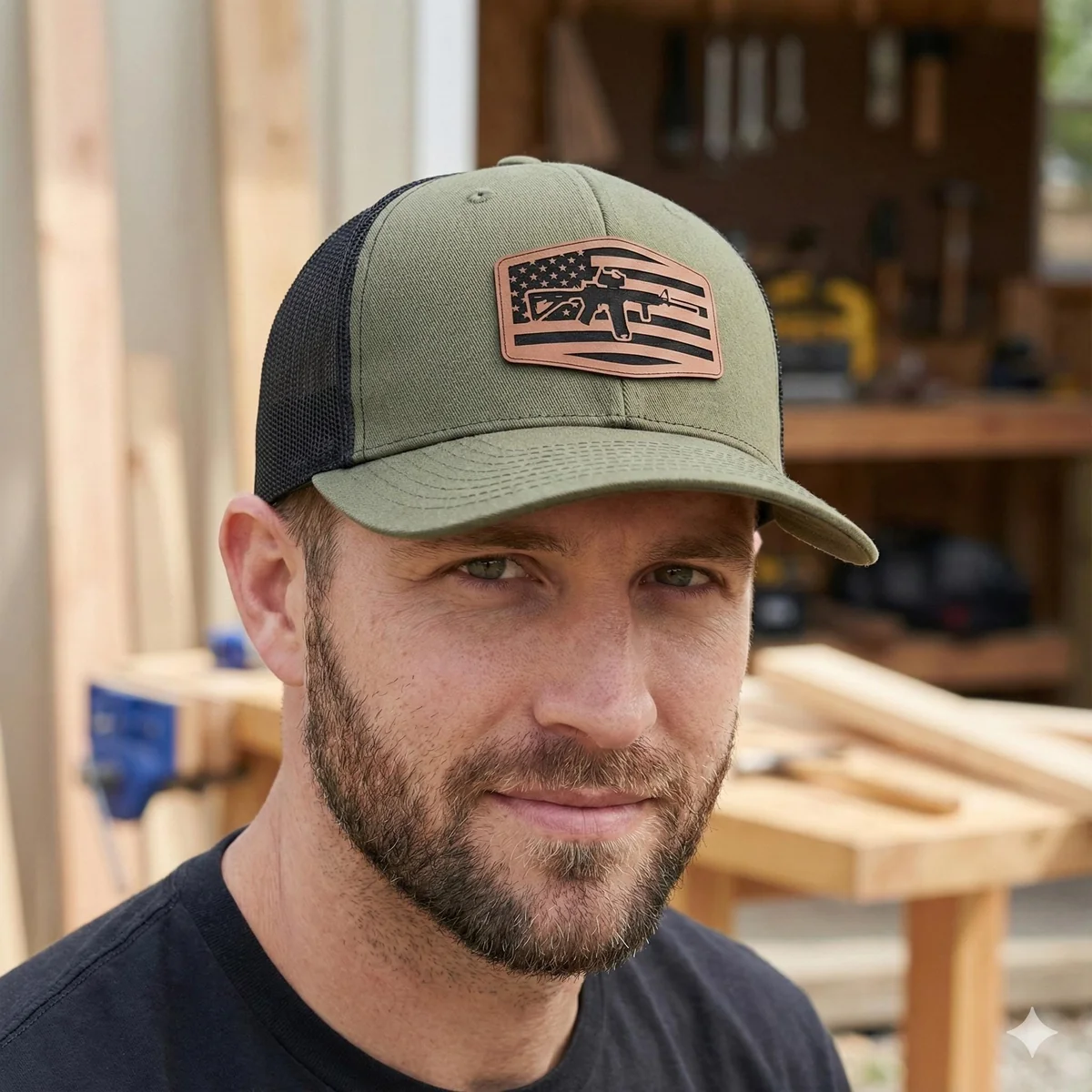 View 2 of American Flag Rifle Trucker Hat