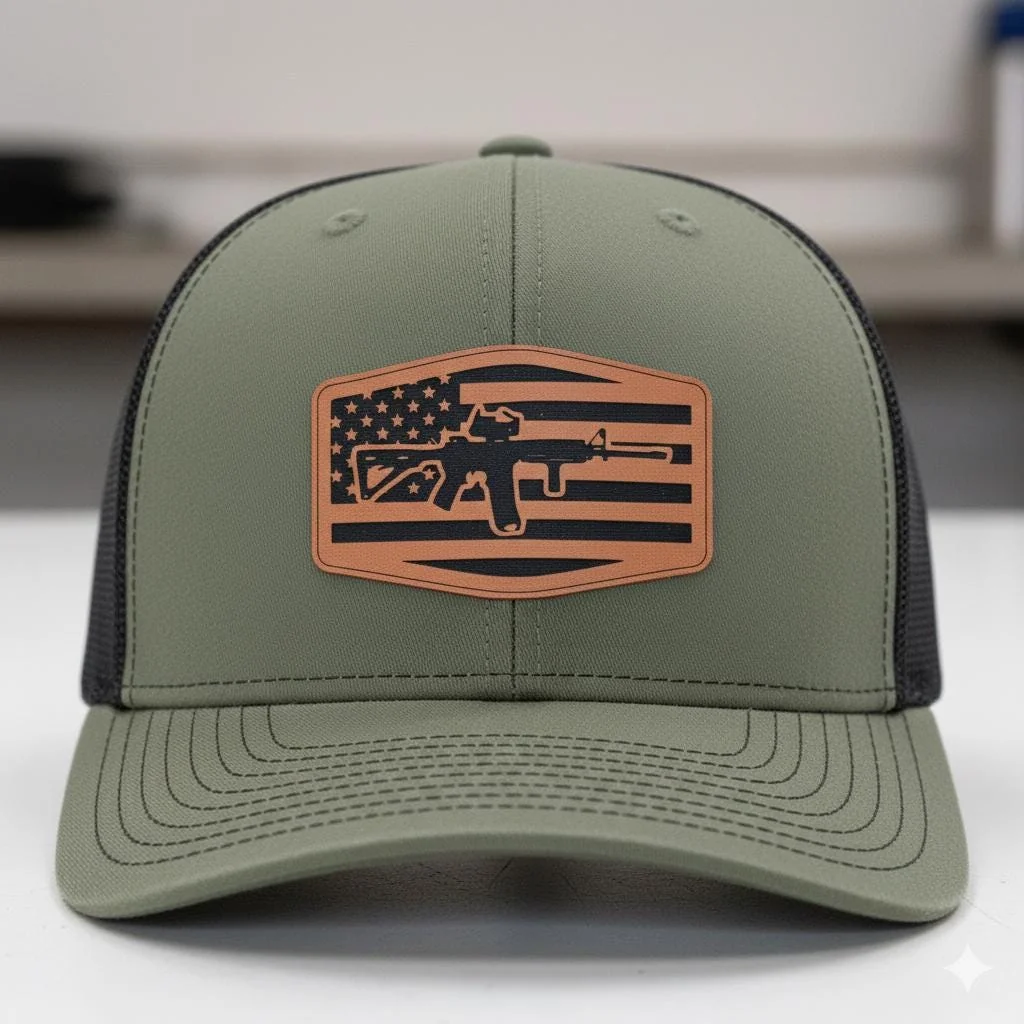 View 4 of American Flag Rifle Trucker Hat