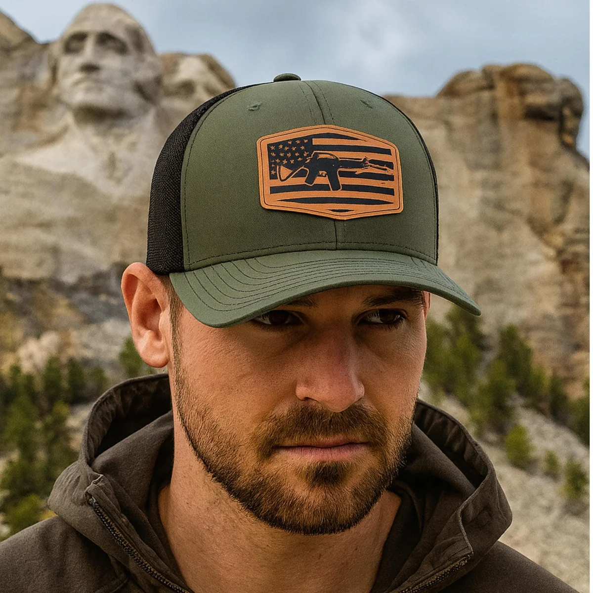 View 5 of American Flag Rifle Trucker Hat