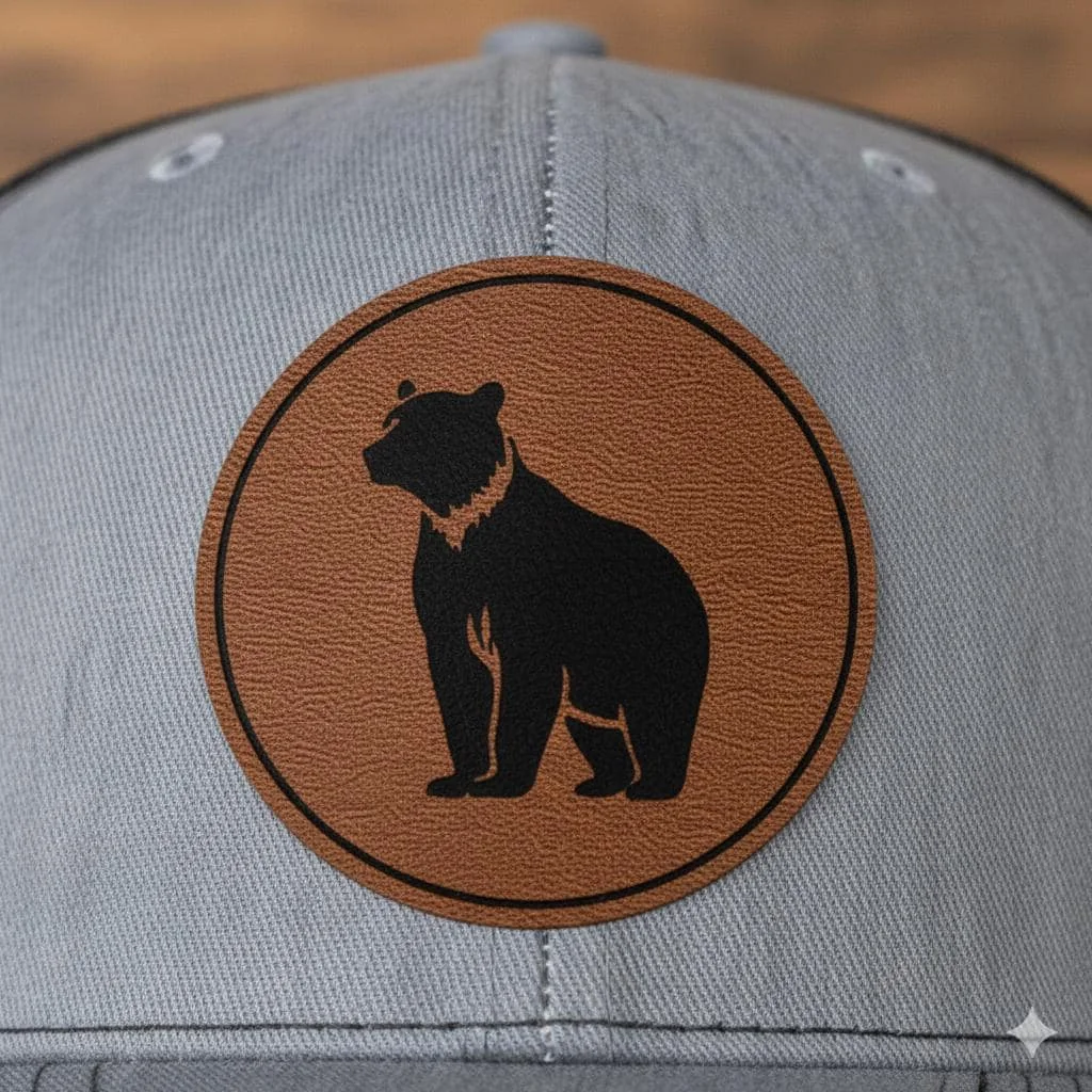 View 2 of Bear Leatherette Patch Trucker Hat