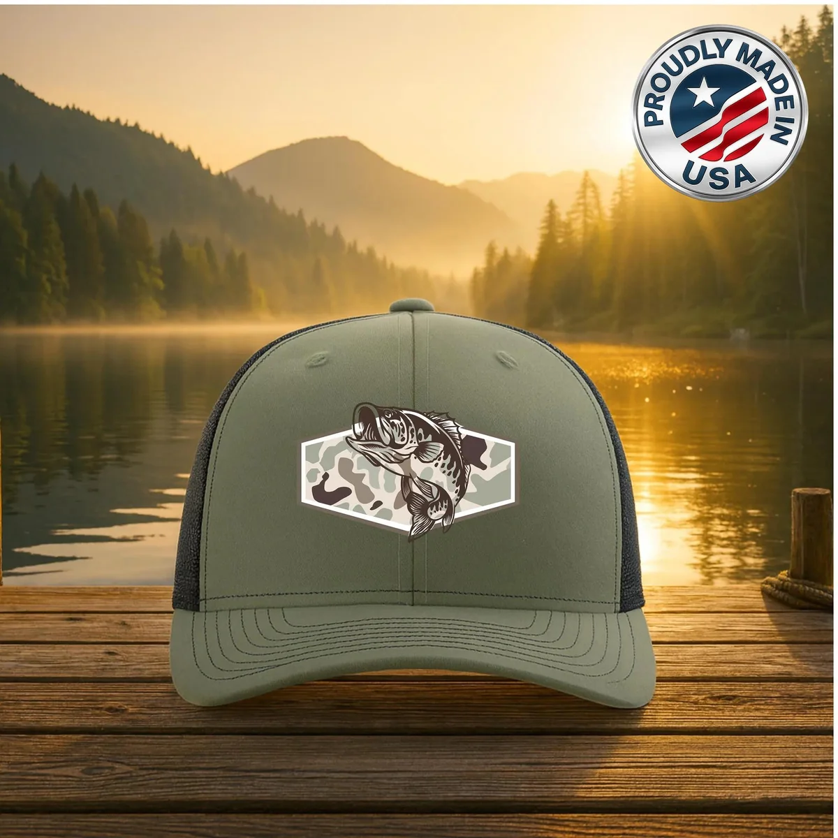 Camo Bass Fishing Trucker Hat