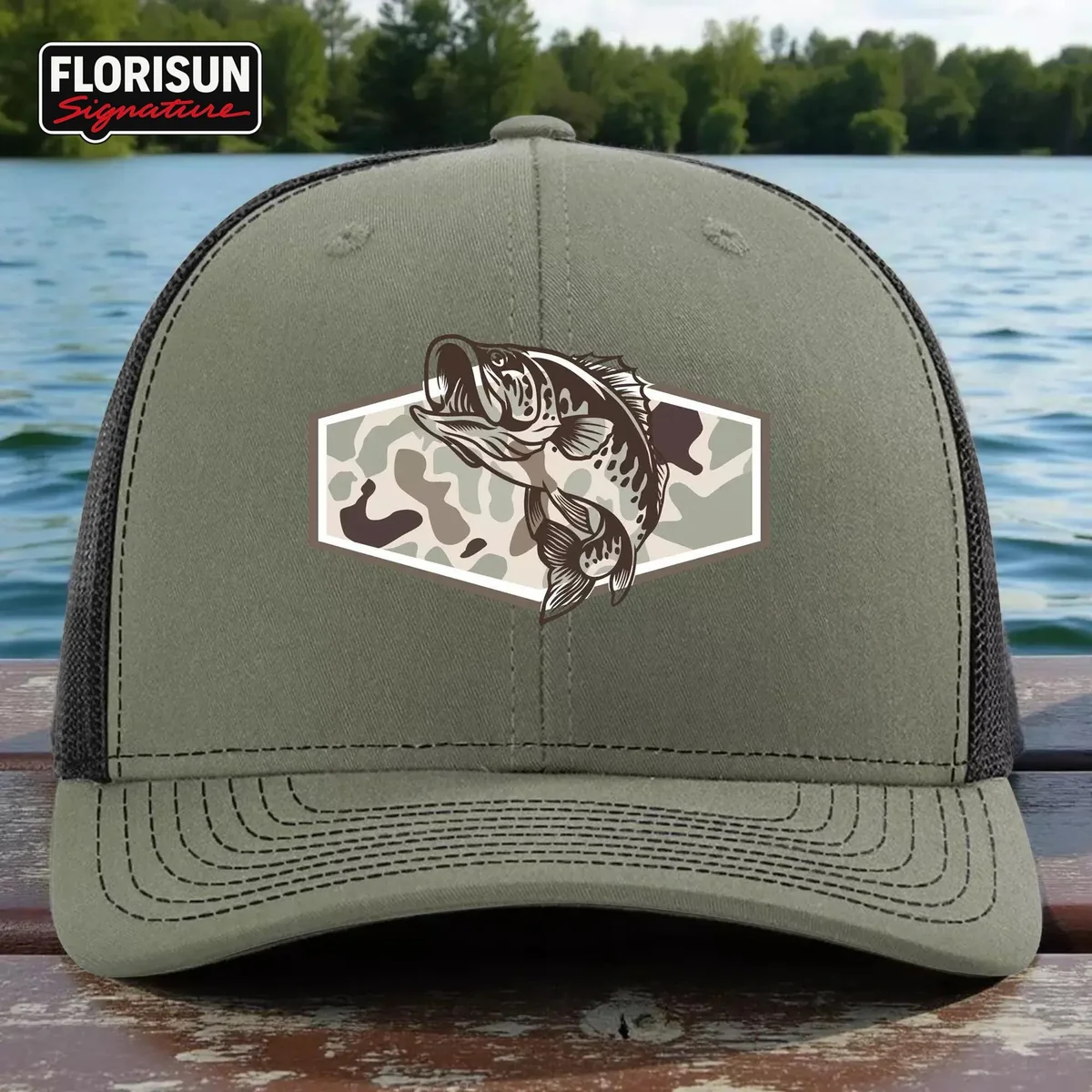 View 5 of Camo Bass Fishing Trucker Hat