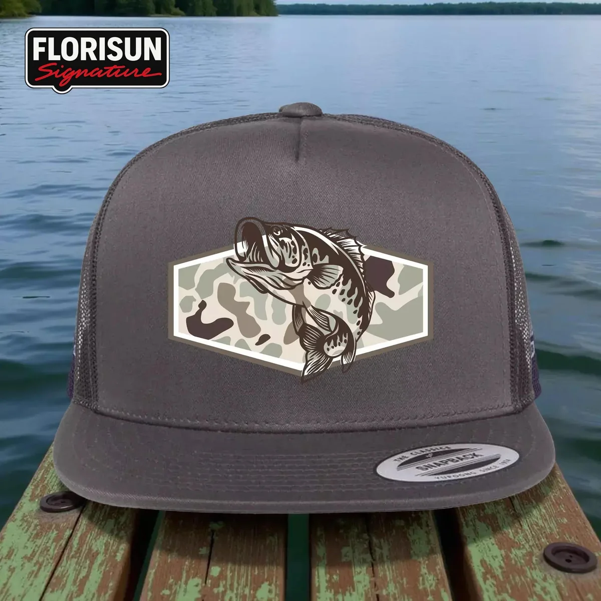 View 6 of Camo Bass Fishing Trucker Hat