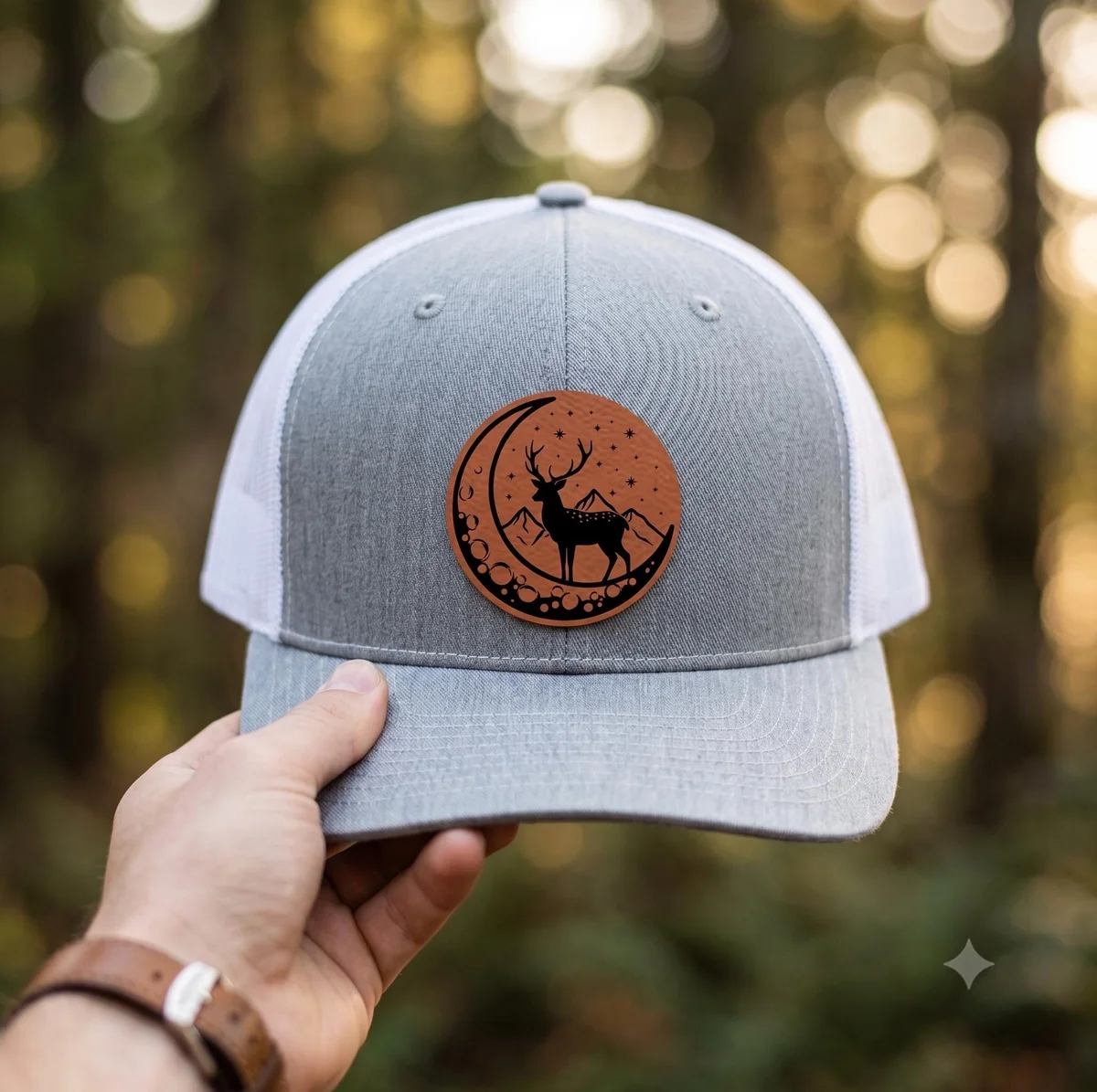 View 5 of Deer Leatherette Patch Trucker Hat