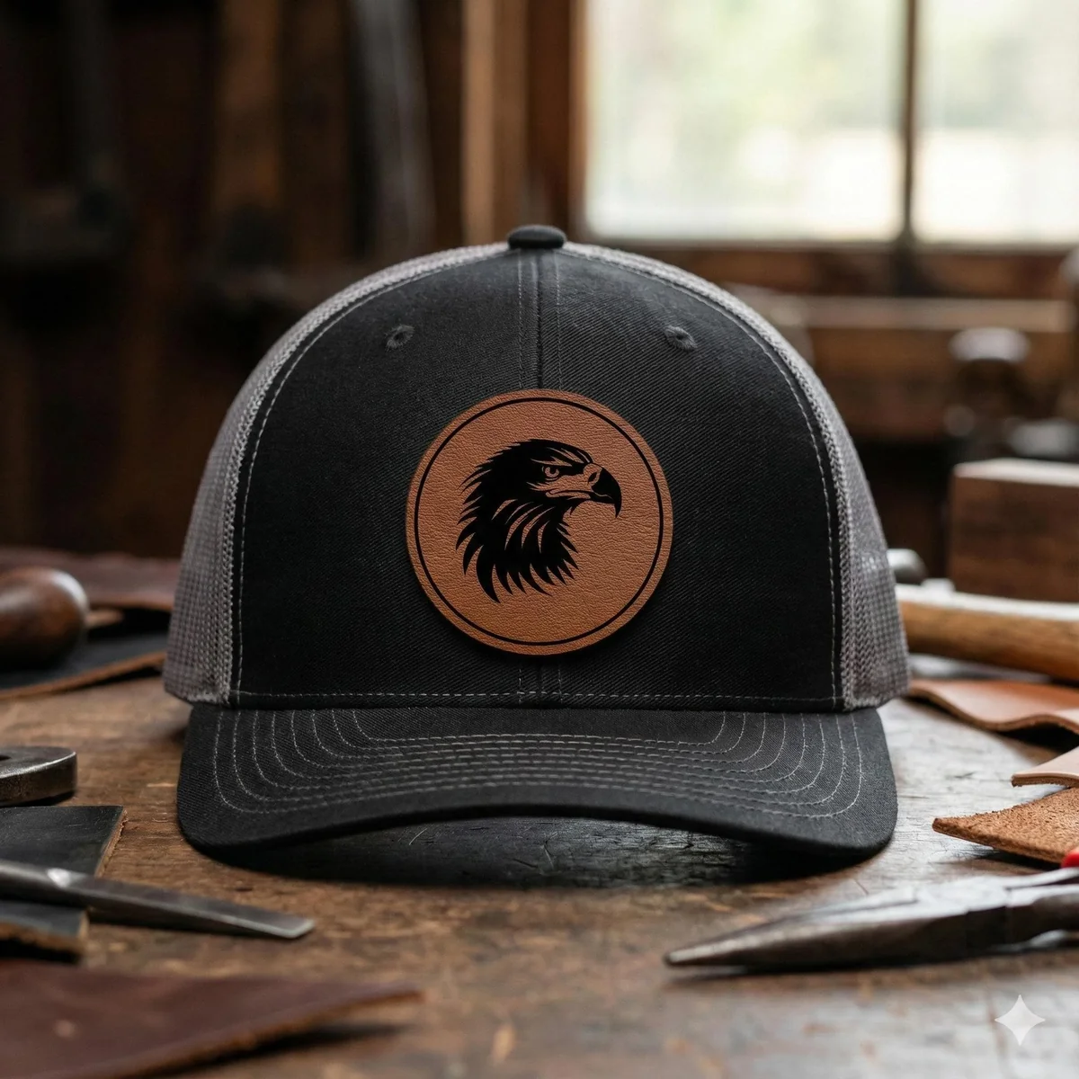 Eagle Leatherette Patch Trucker Hat
