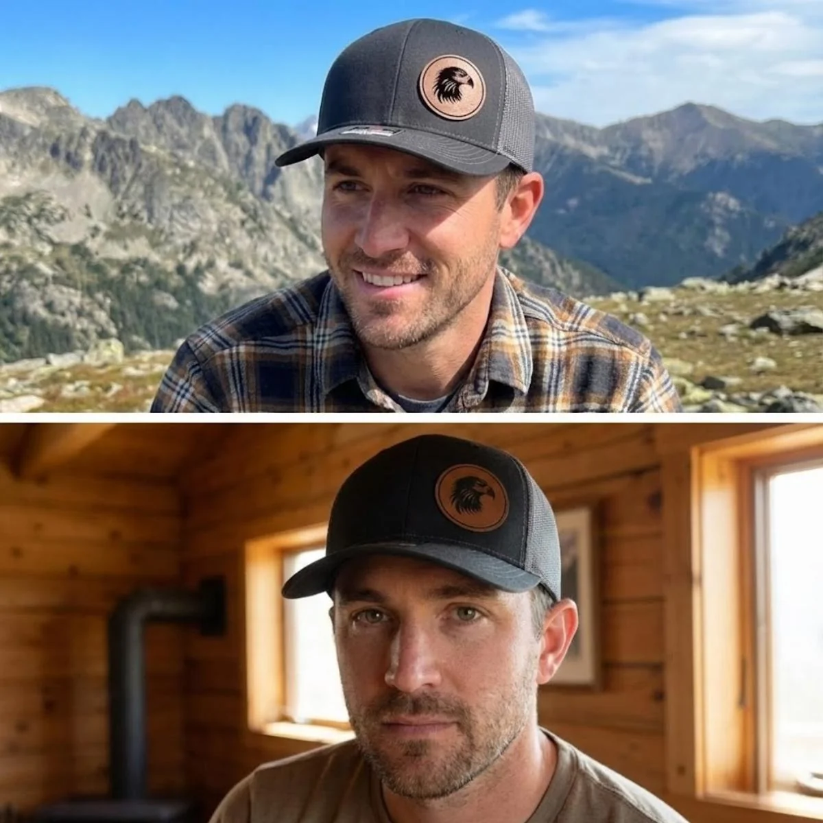 View 2 of Eagle Leatherette Patch Trucker Hat
