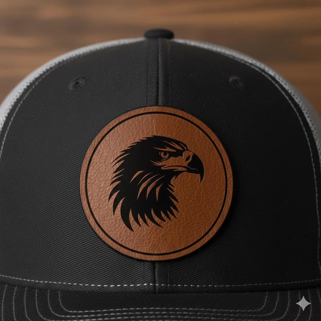View 3 of Eagle Leatherette Patch Trucker Hat
