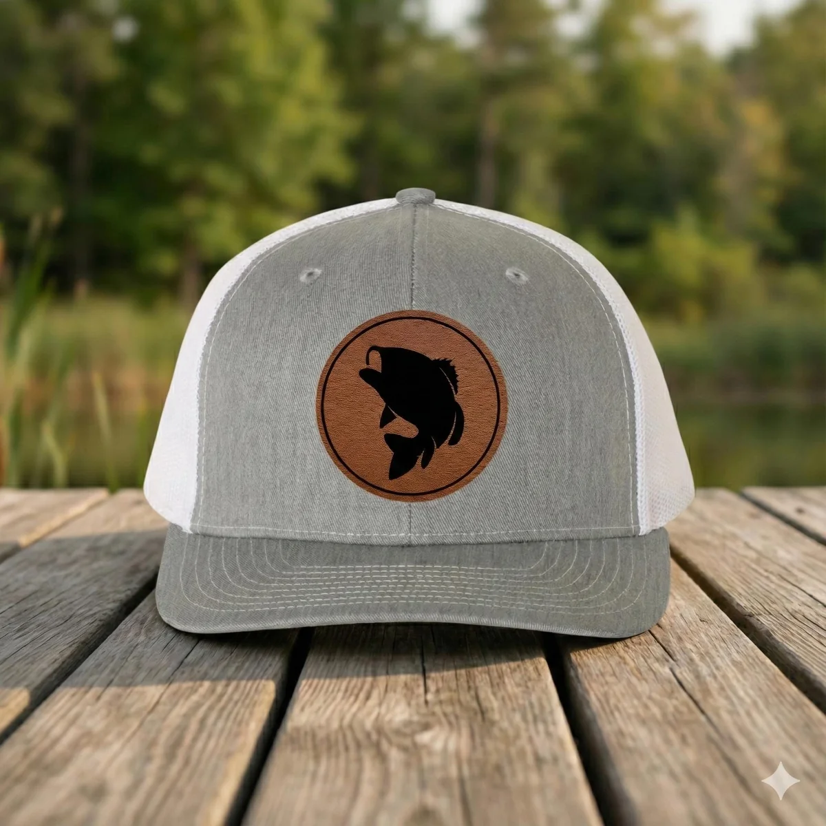 Fish Leatherette Patch Trucker Hat