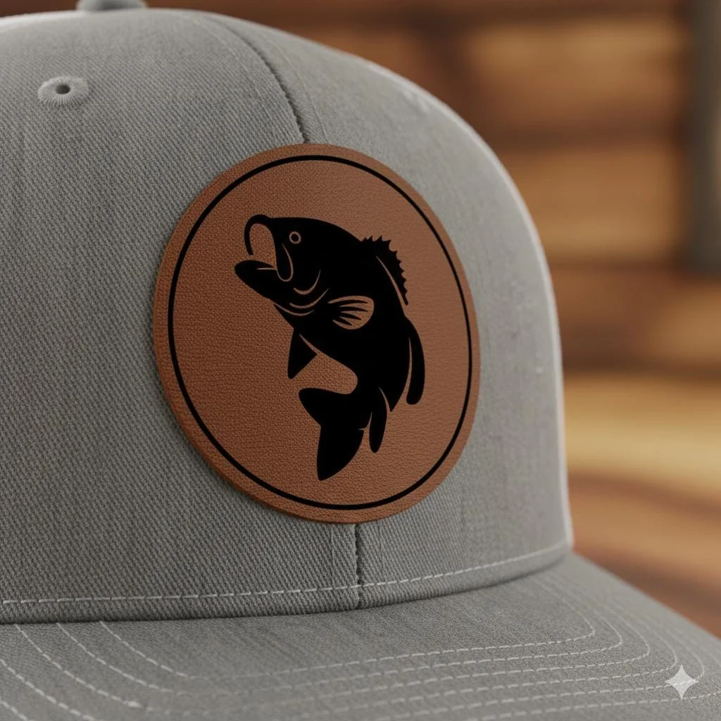View 3 of Fish Leatherette Patch Trucker Hat
