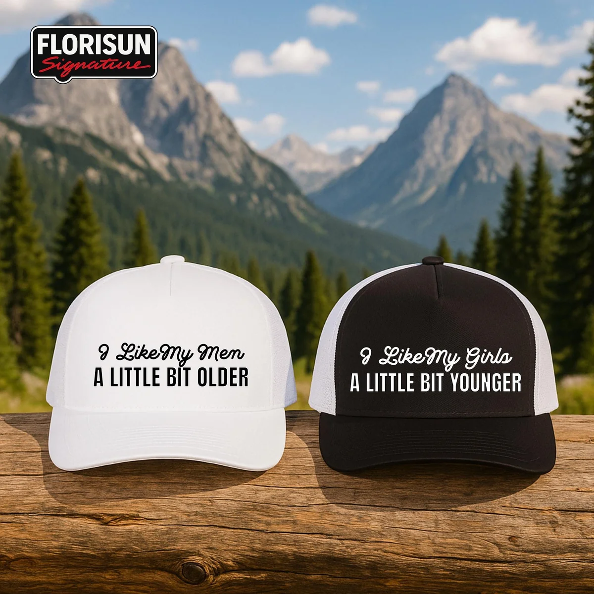 View 2 of Funny Trucker Hat for Women: "I Like My Men A Little Bit Older"