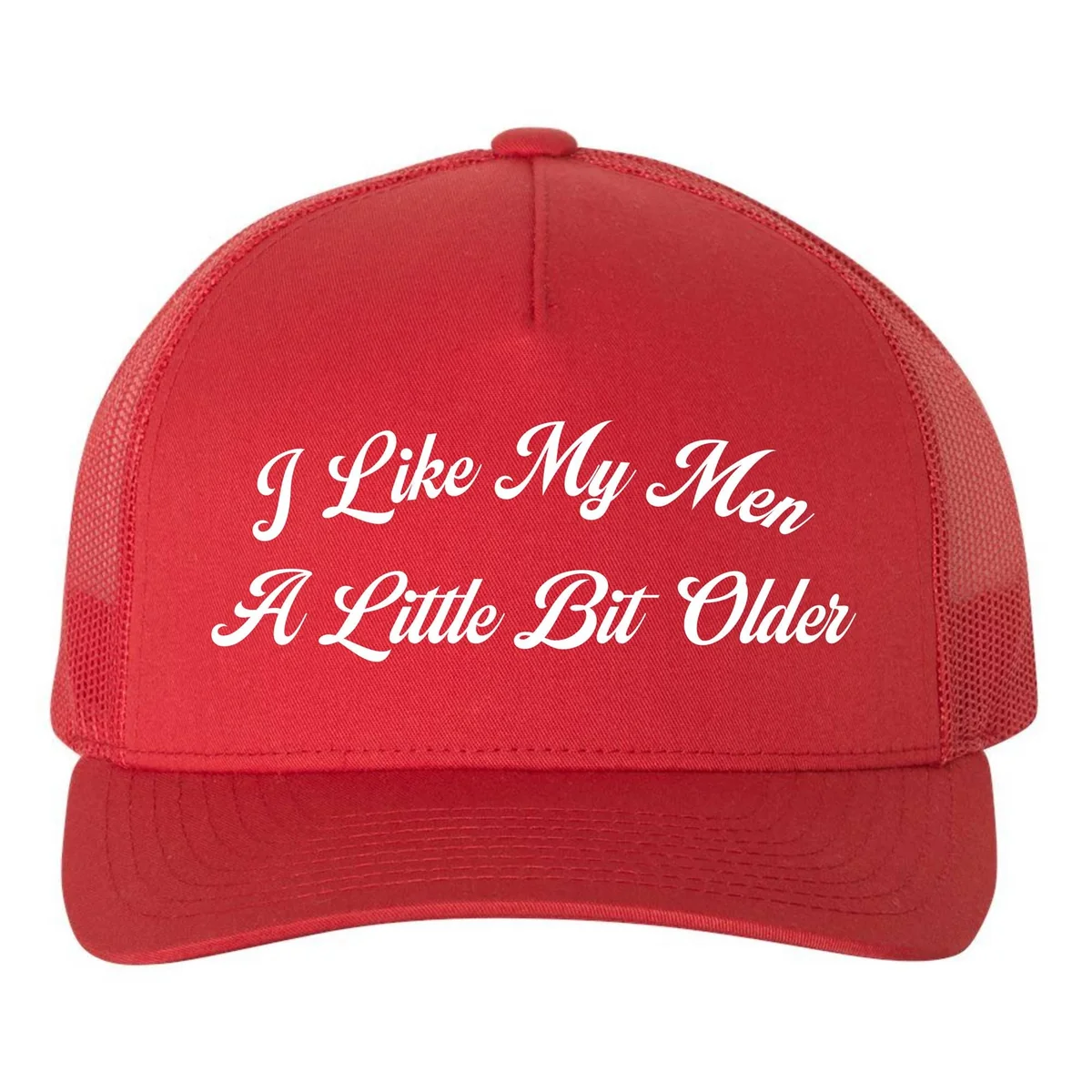 View 4 of Funny Trucker Hat for Women: "I Like My Men A Little Bit Older"