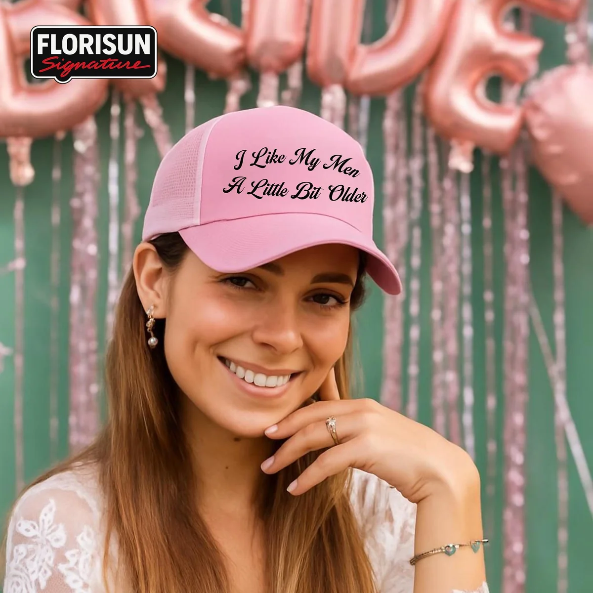 View 5 of Funny Trucker Hat for Women: "I Like My Men A Little Bit Older"