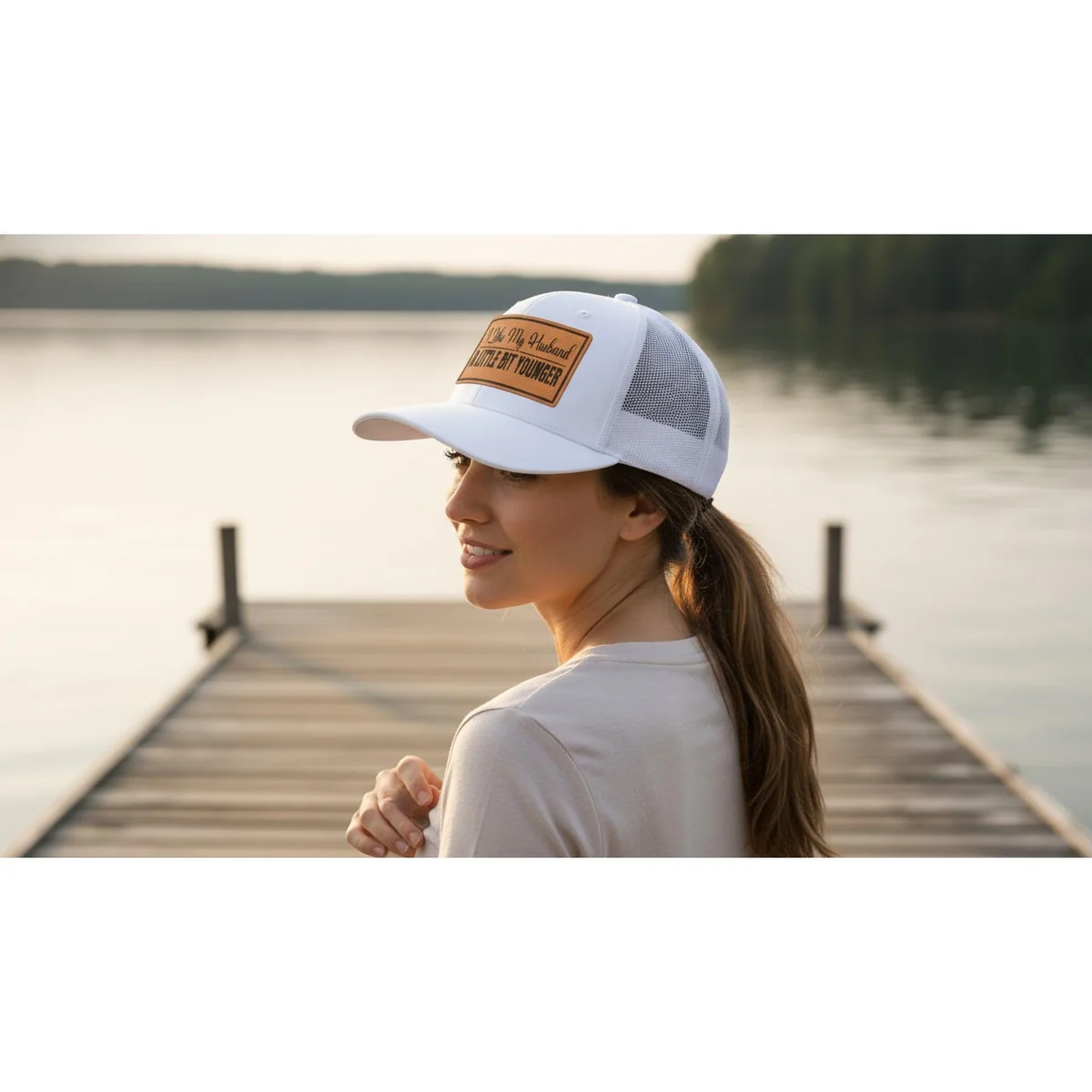 View 3 of I Like My Husband A Little Bit Younger Ponytail Trucker Hat