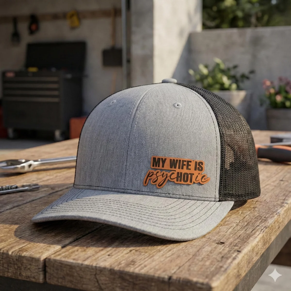 View 3 of My Wife Is Psychotic Trucker Hat