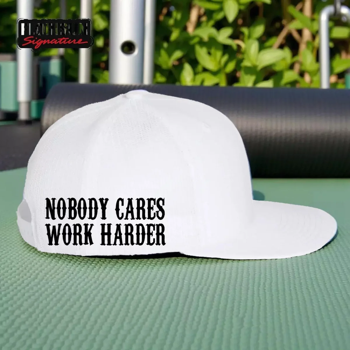 View 6 of Nobody Cares Work Harder Trucker Hat – Motivational Gym Snapback