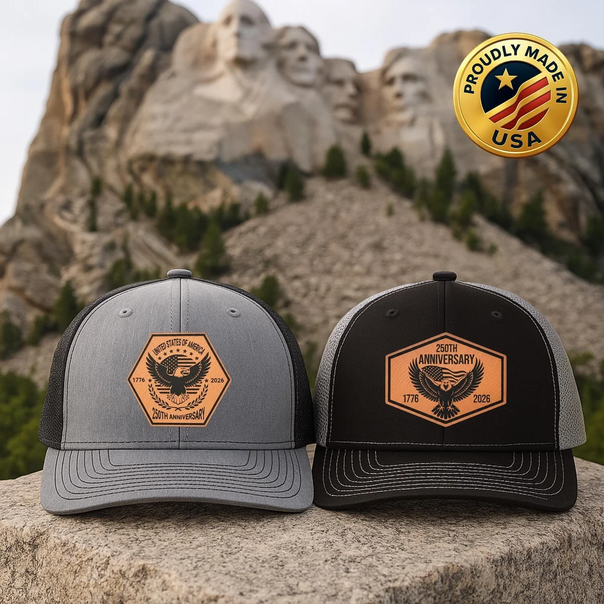 Patriotic Leatherette Patch Trucker Hat
