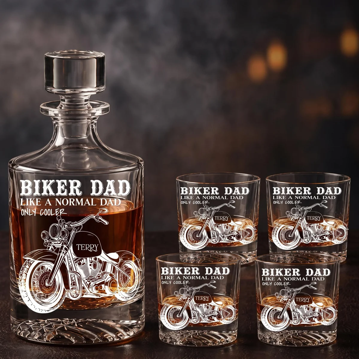 Personalized Biker Dad Whiskey Decanter Set