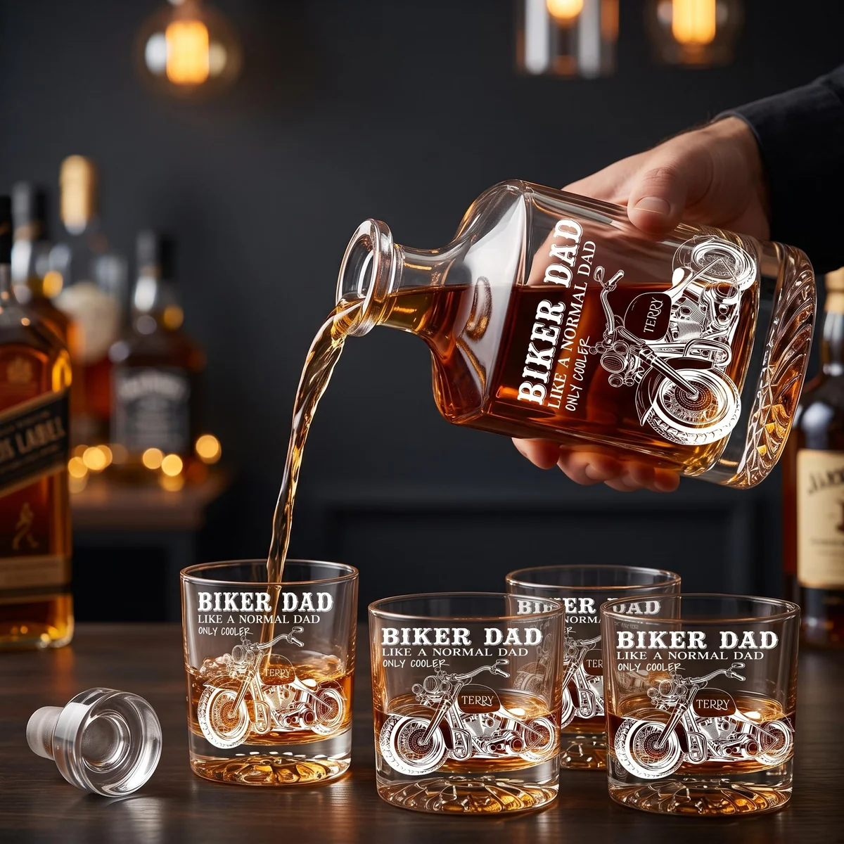 View 3 of Personalized Biker Dad Whiskey Decanter Set