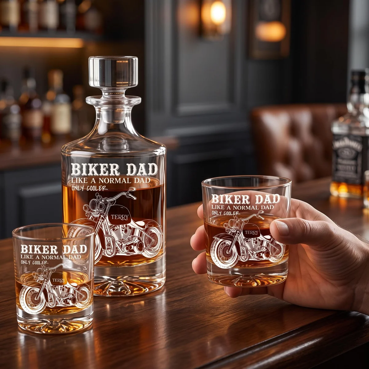 View 4 of Personalized Biker Dad Whiskey Decanter Set