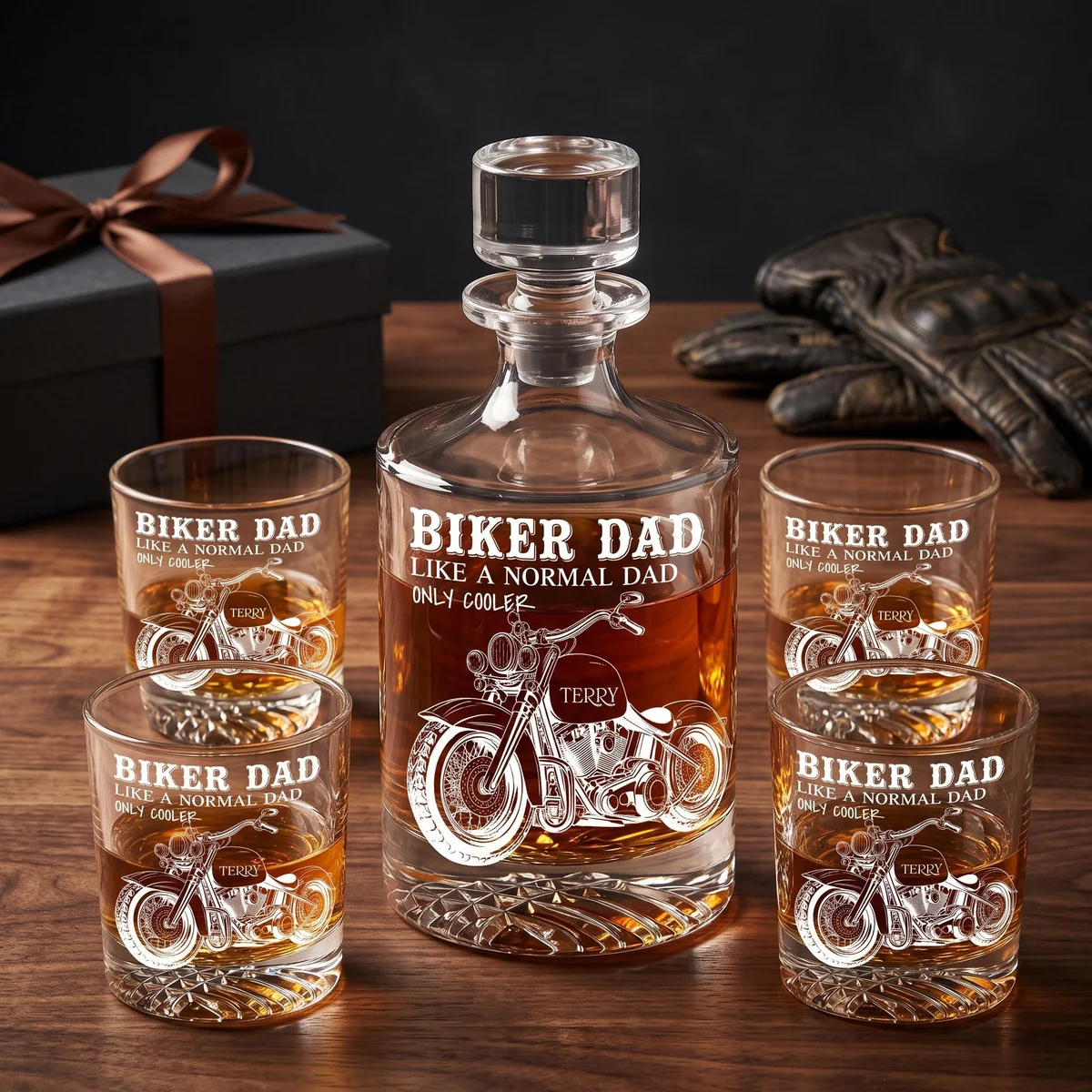 View 5 of Personalized Biker Dad Whiskey Decanter Set