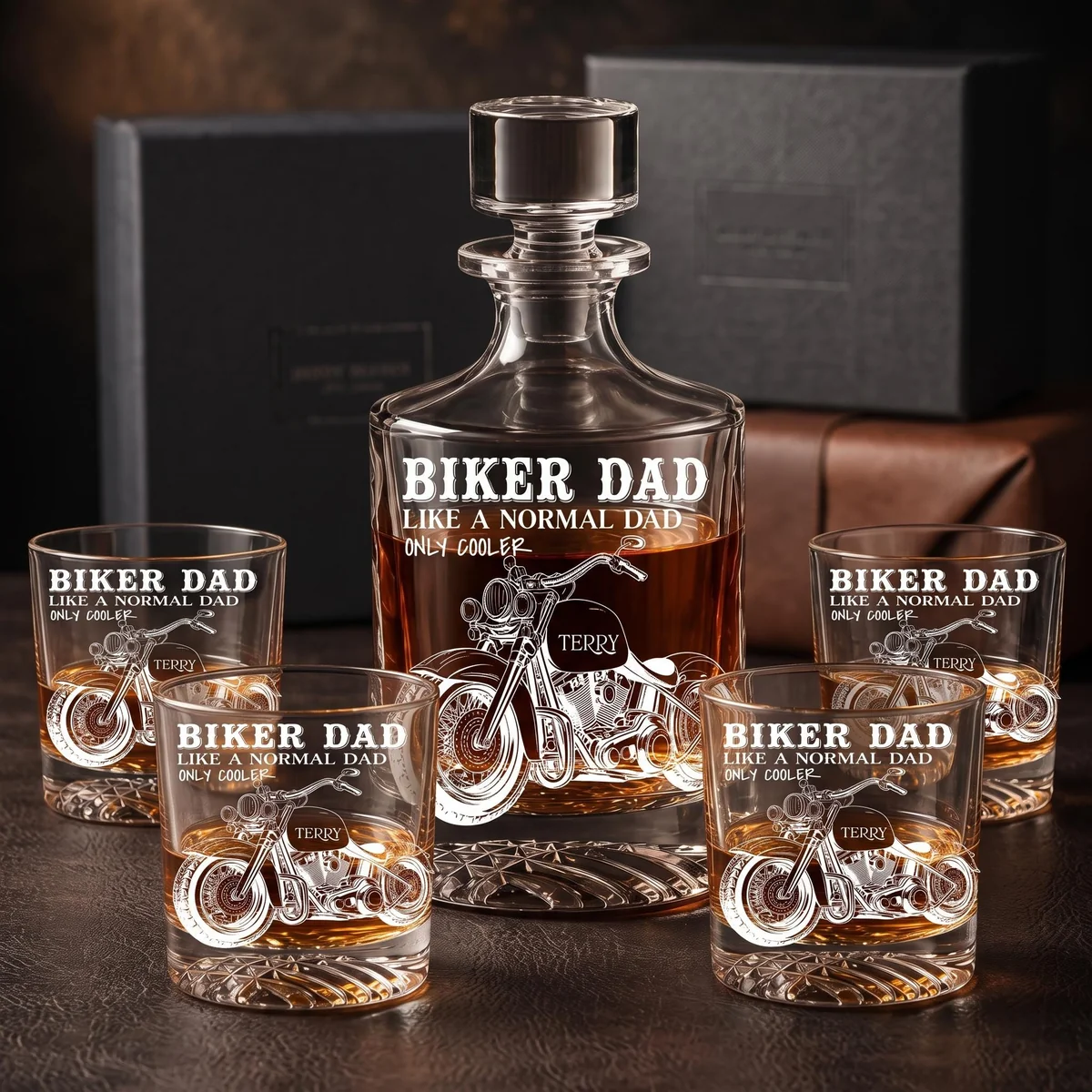 View 6 of Personalized Biker Dad Whiskey Decanter Set