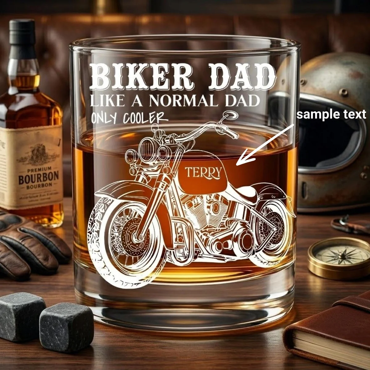 View 2 of Personalized Biker Dad Whiskey Glass