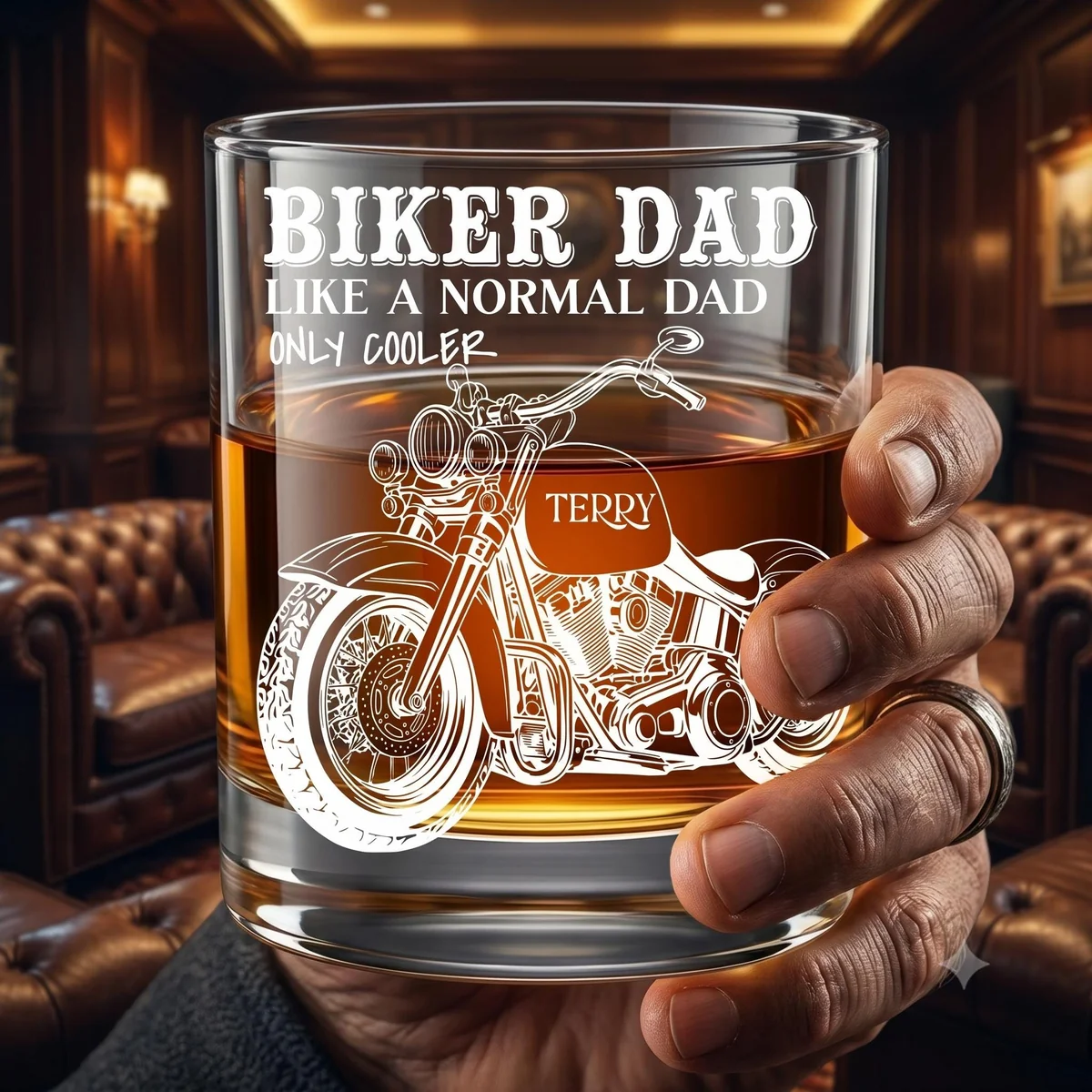 View 4 of Personalized Biker Dad Whiskey Glass