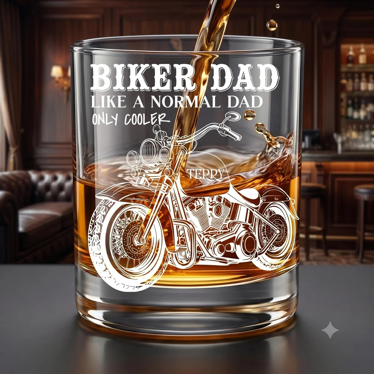 View 5 of Personalized Biker Dad Whiskey Glass