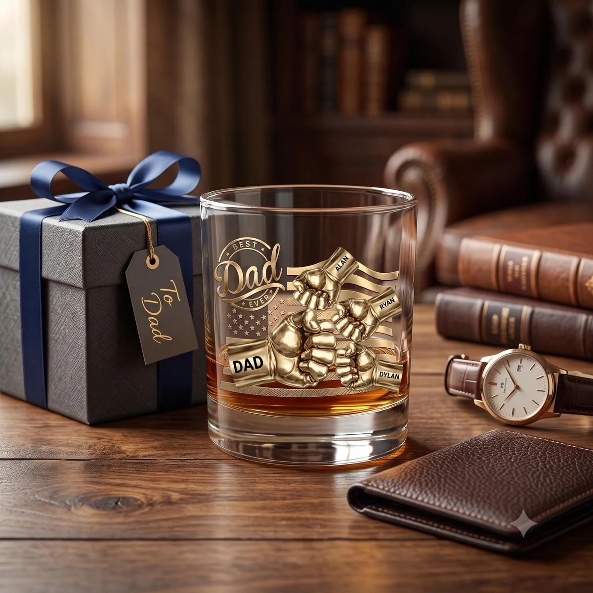View 5 of Personalized Dad Whiskey Glass