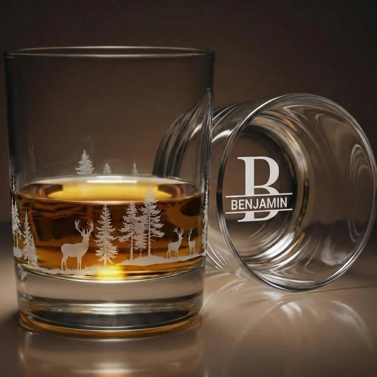 Personalized Deer Forest Engraved Whiskey Glass