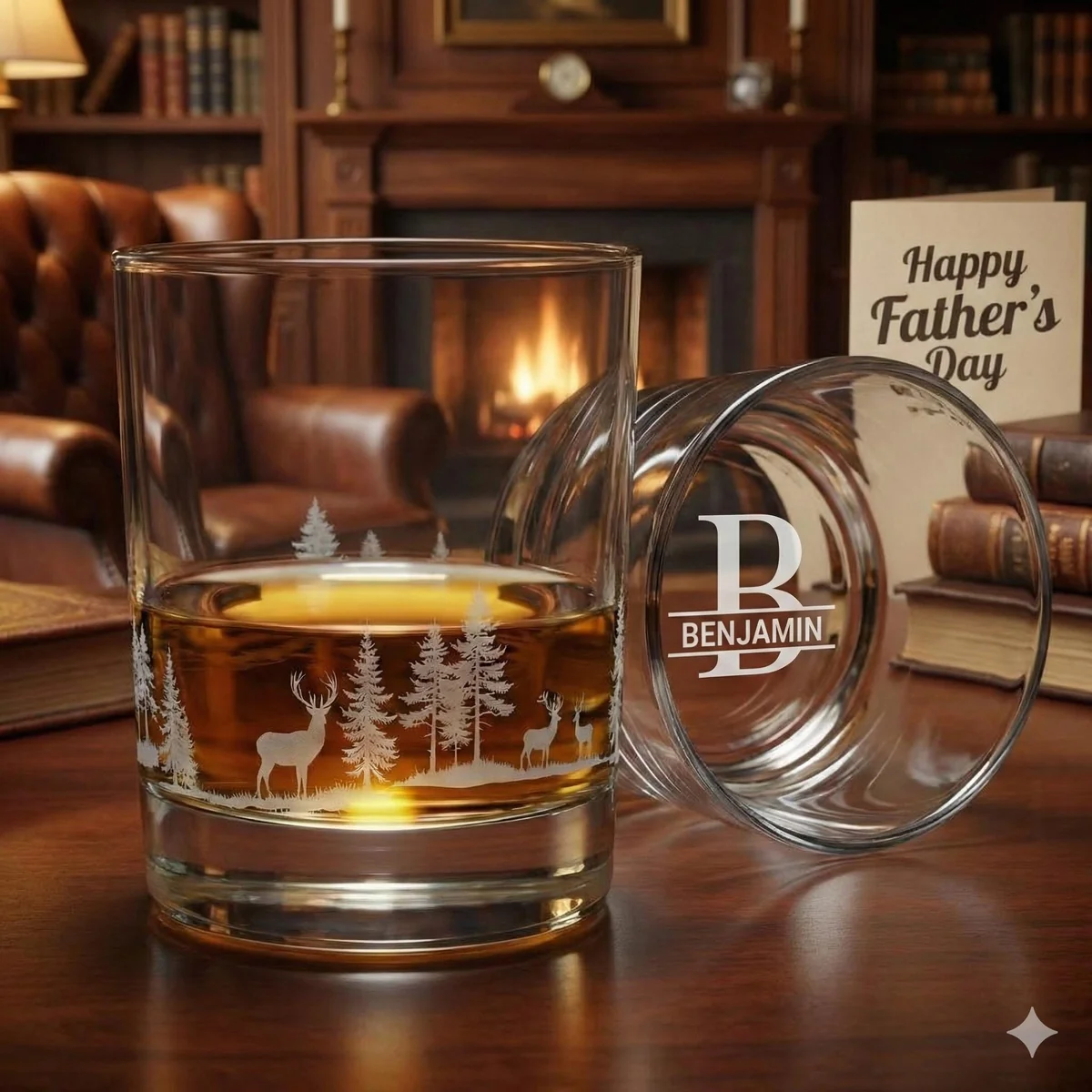 View 2 of Personalized Deer Forest Engraved Whiskey Glass