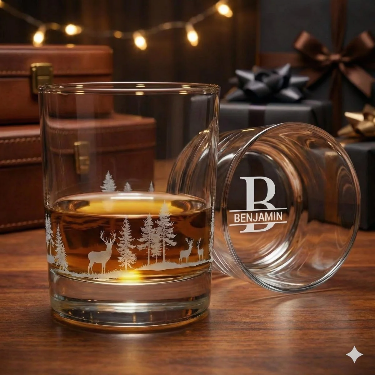 View 5 of Personalized Deer Forest Engraved Whiskey Glass