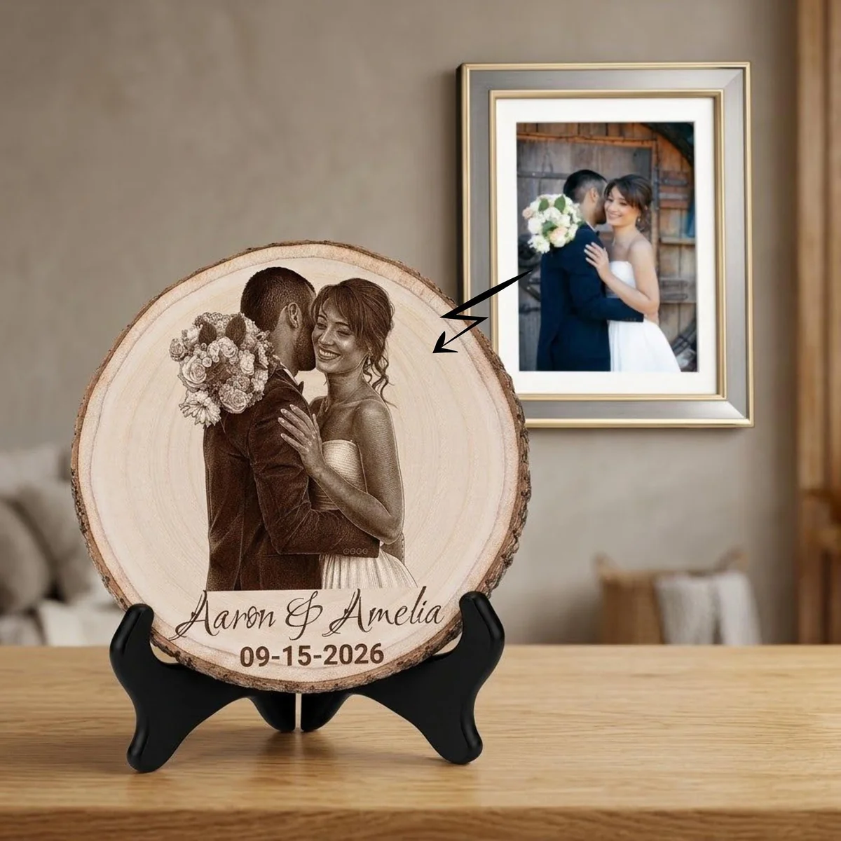 Personalized Engraved Wood Slice Photo