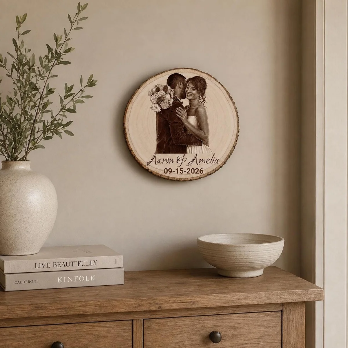 View 4 of Personalized Engraved Wood Slice Photo