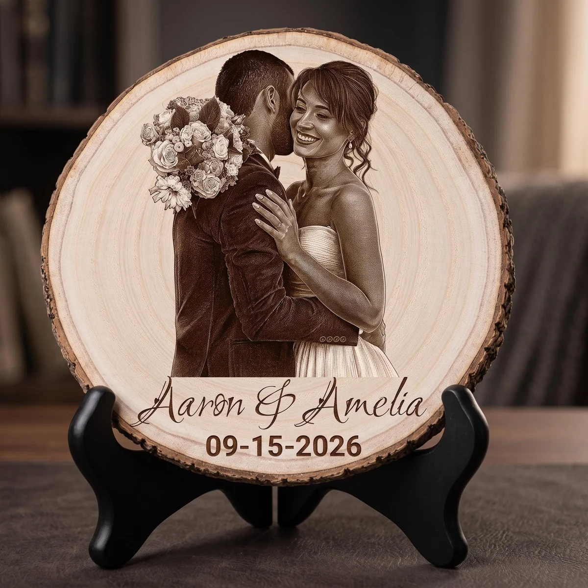 View 5 of Personalized Engraved Wood Slice Photo