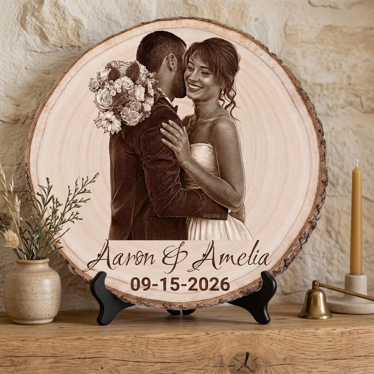 View 6 of Personalized Engraved Wood Slice Photo