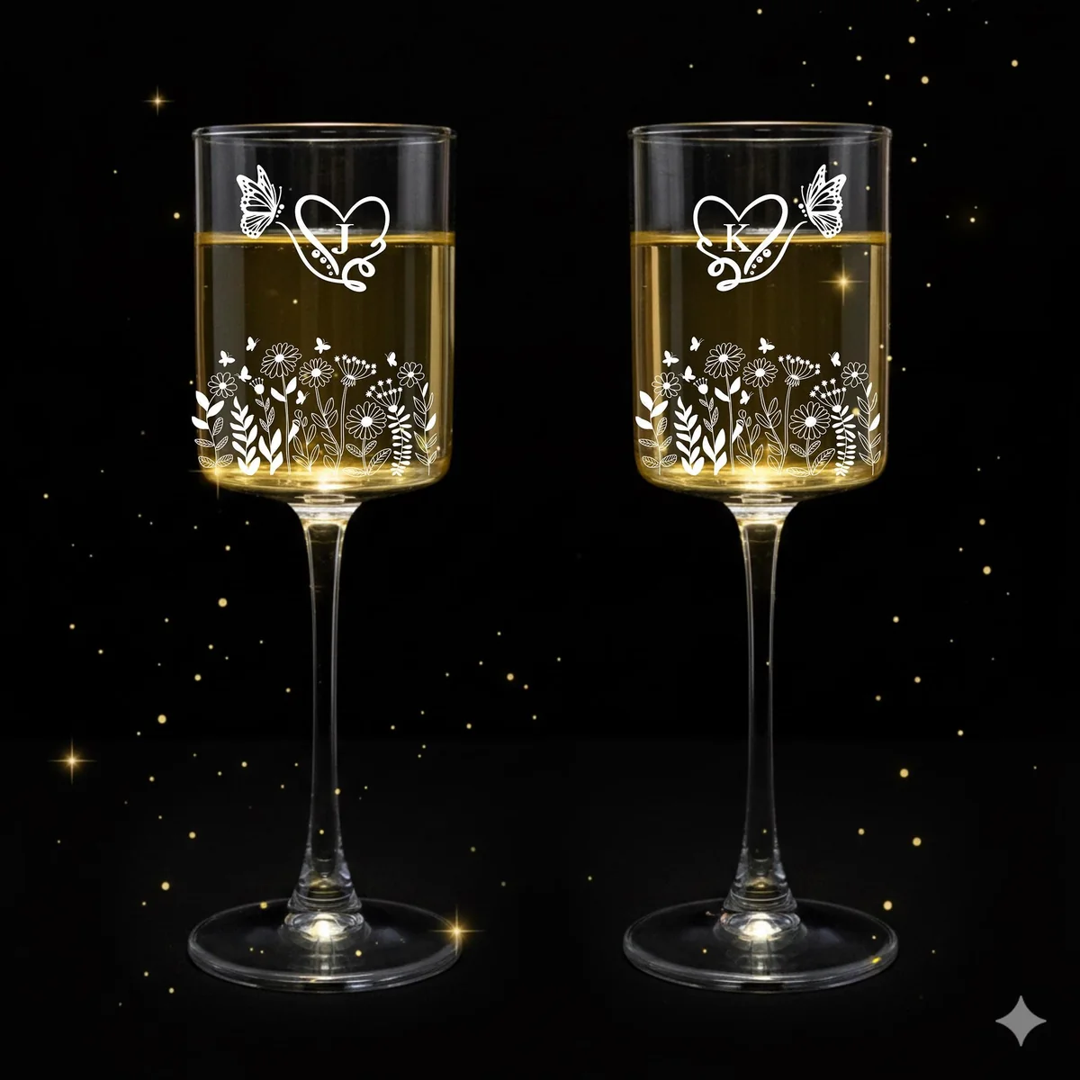 Personalized Floral Champagne Flutes