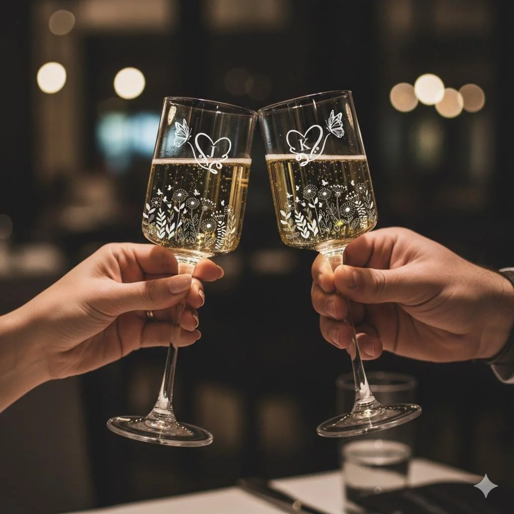 View 3 of Personalized Floral Champagne Flutes