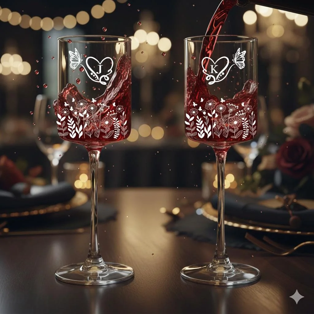 View 4 of Personalized Floral Champagne Flutes
