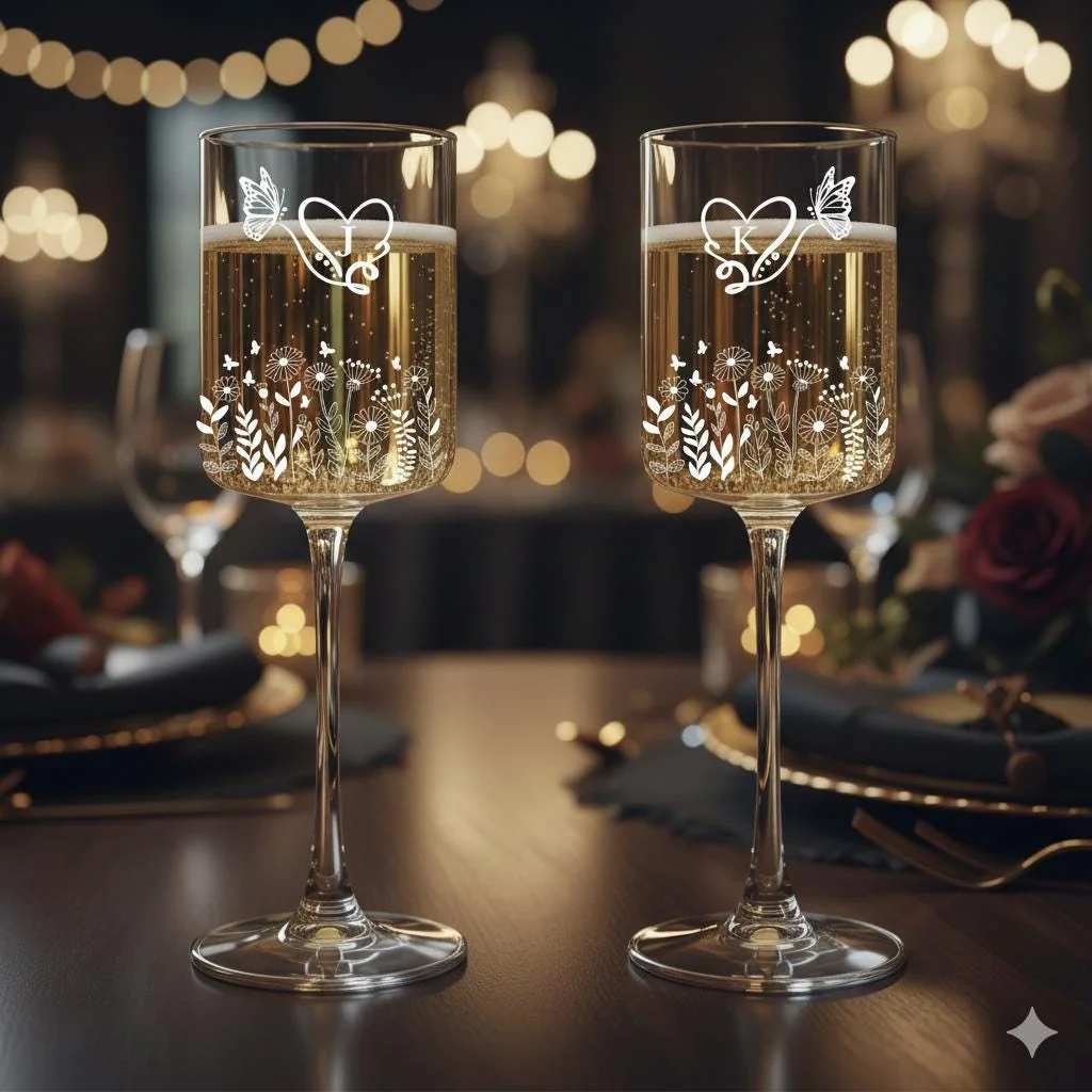 View 5 of Personalized Floral Champagne Flutes