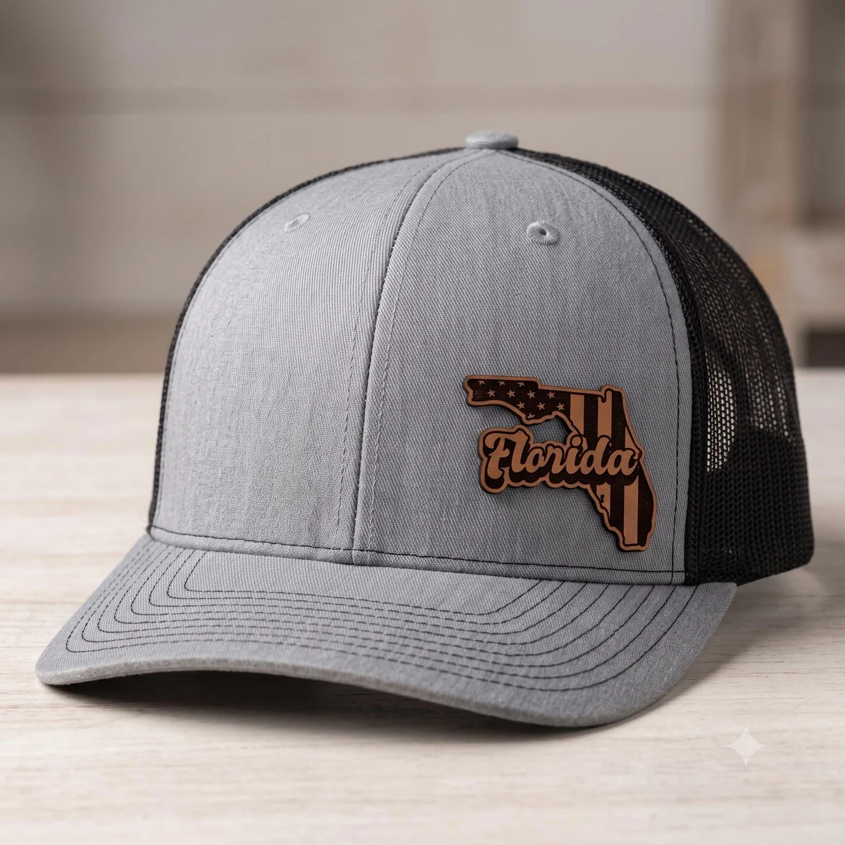 Personalized Florida Leatherette Patch Trucker Hat