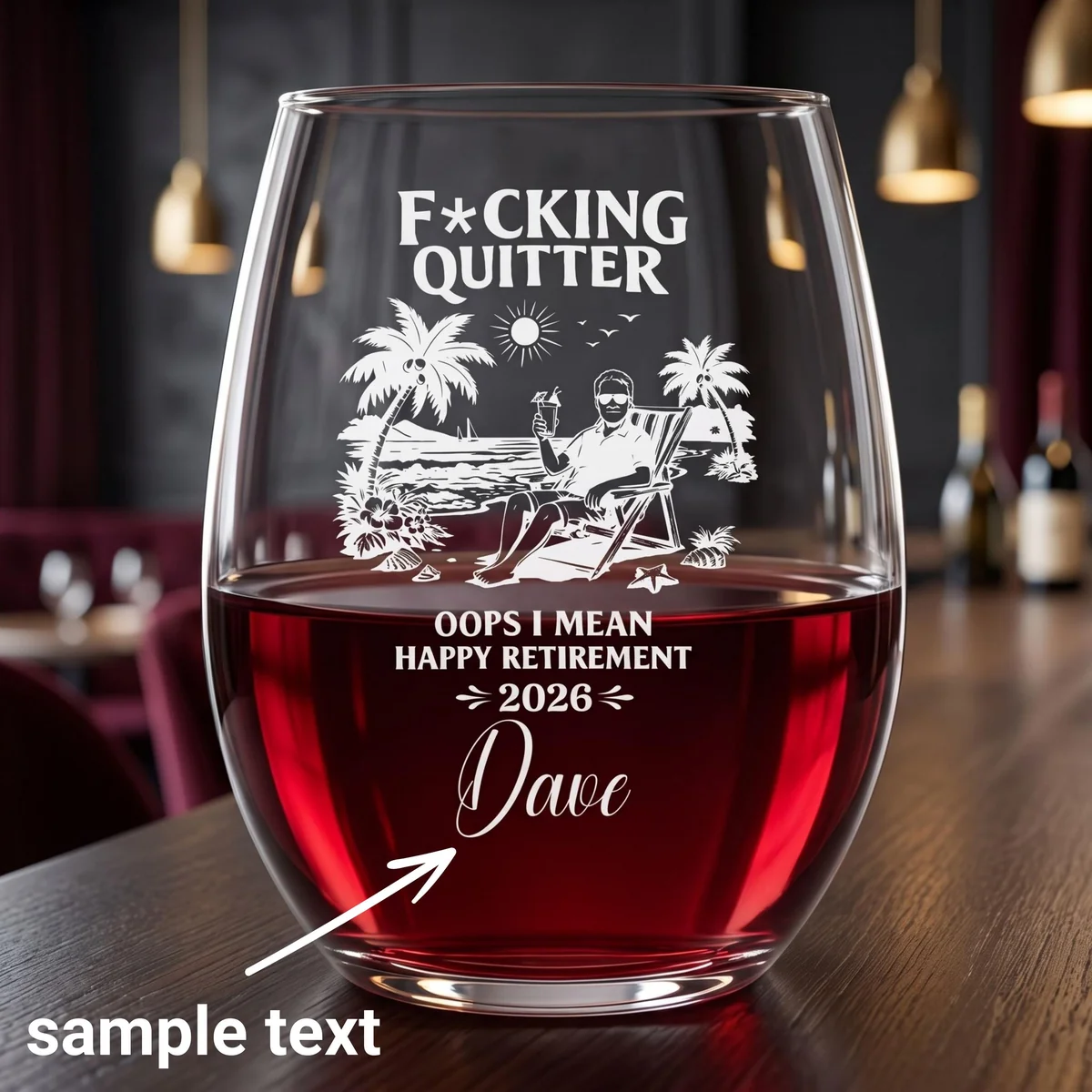View 2 of Personalized Funny Retirement Wine Glass