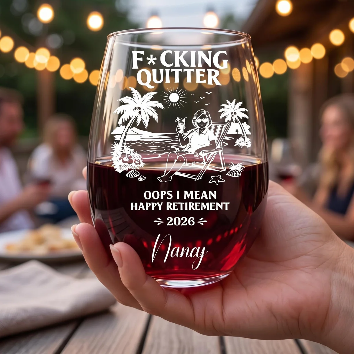 View 4 of Personalized Funny Retirement Wine Glass