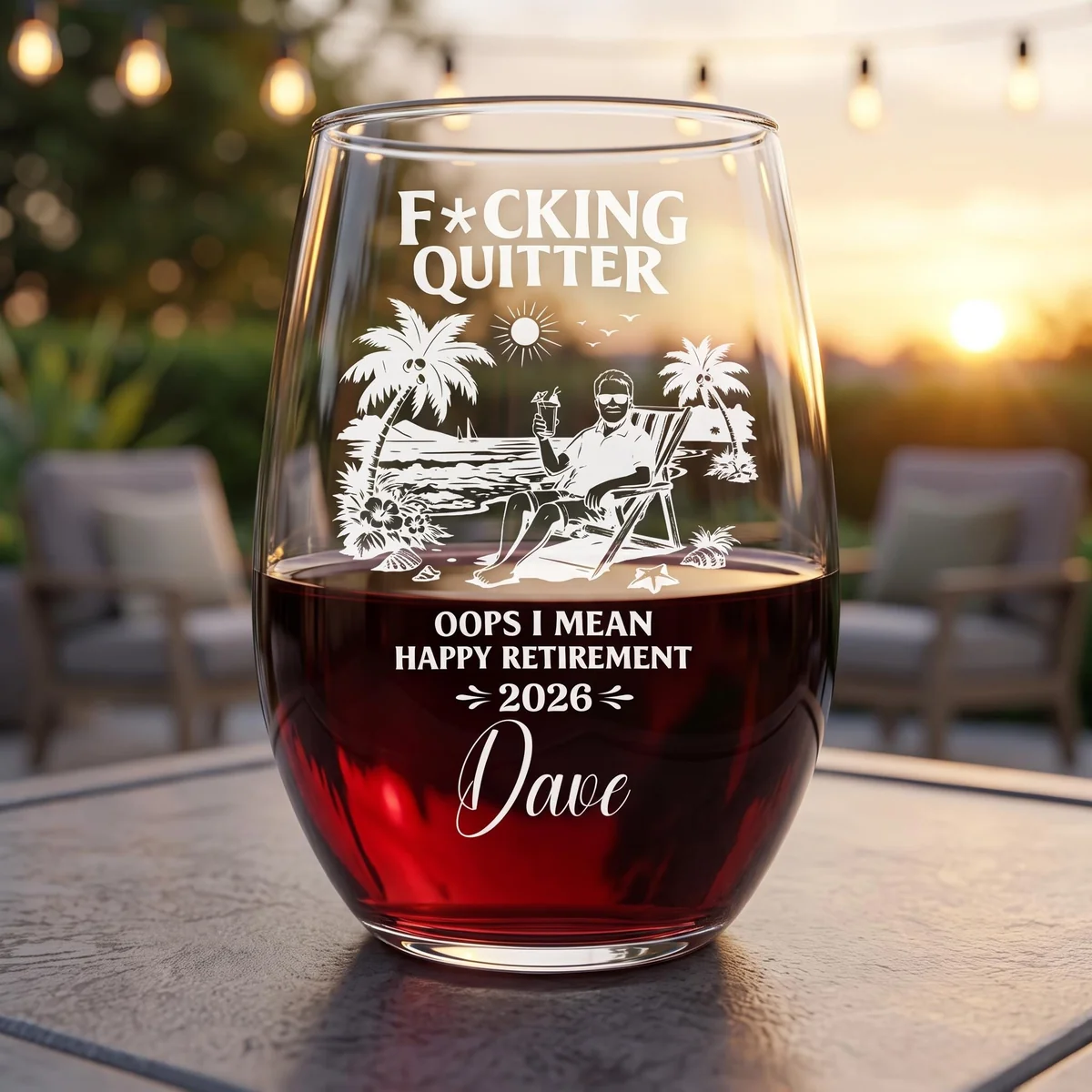 View 5 of Personalized Funny Retirement Wine Glass