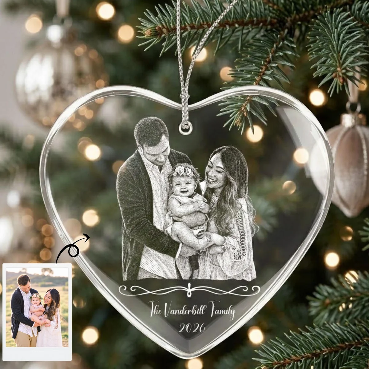 Personalized Laser Engraved Heart Ornament