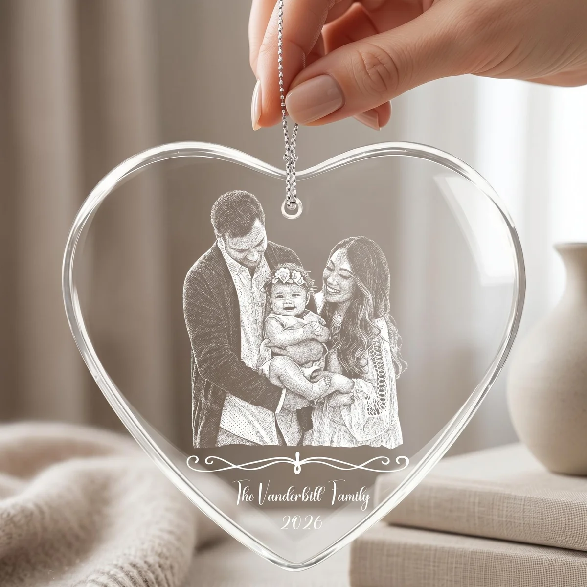 View 4 of Personalized Laser Engraved Heart Ornament
