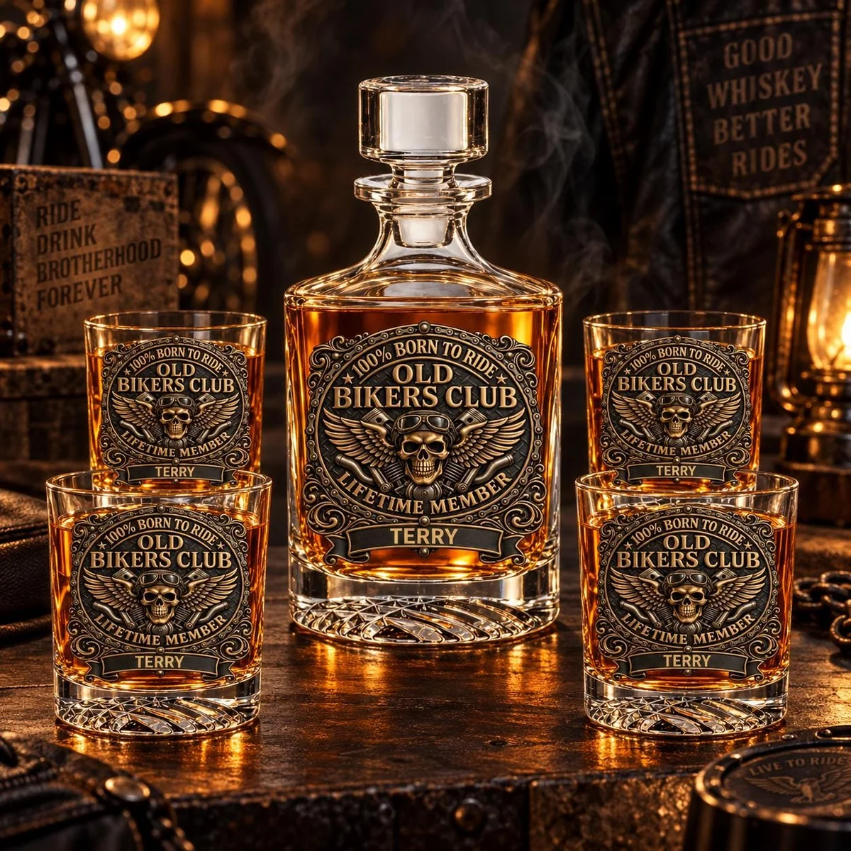 Personalized Old Bikers Club Decanter Set