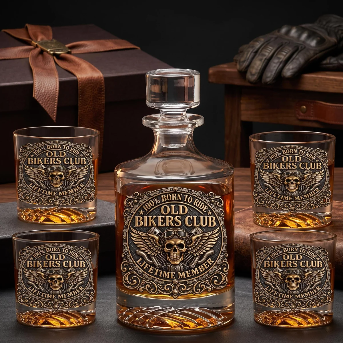 View 2 of Personalized Old Bikers Club Decanter Set